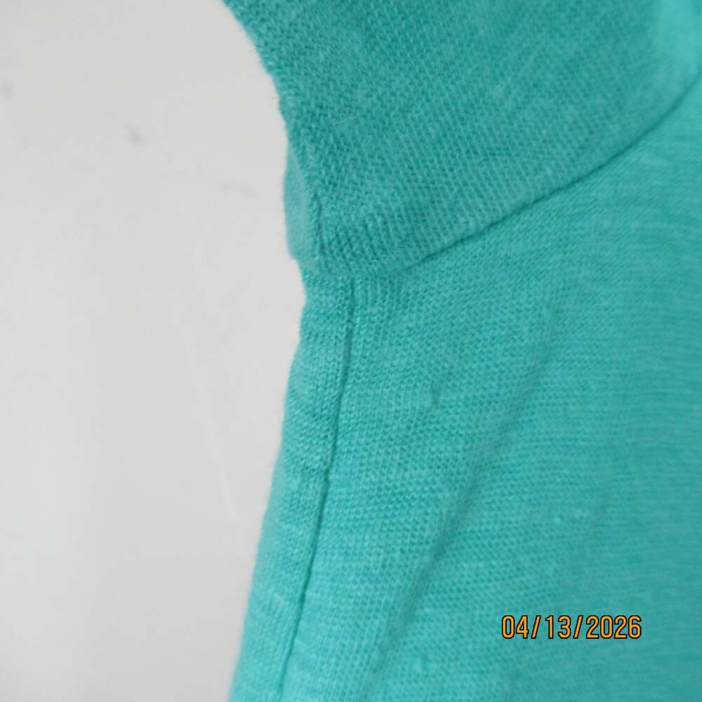 Eileen Fisher Linen Top S Seafoam Green Asymmetrical Hem Vneck Short Sleeve - Picture 6 of 13